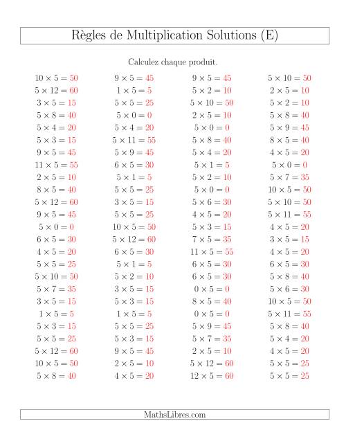 Règles de Multiplication -- Règles de 5 × 0-12 (E) page 2