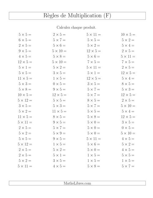 Règles de Multiplication -- Règles de 5 × 0-12 (F)