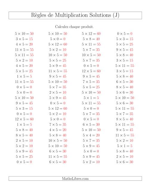 Règles de Multiplication -- Règles de 5 × 0-12 (J) page 2