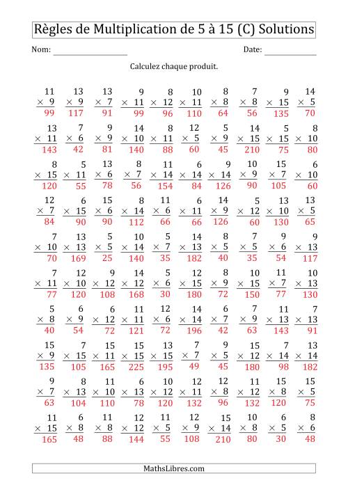 Règles de Multiplication de 5 à 15 (100 Questions) (C) page 2