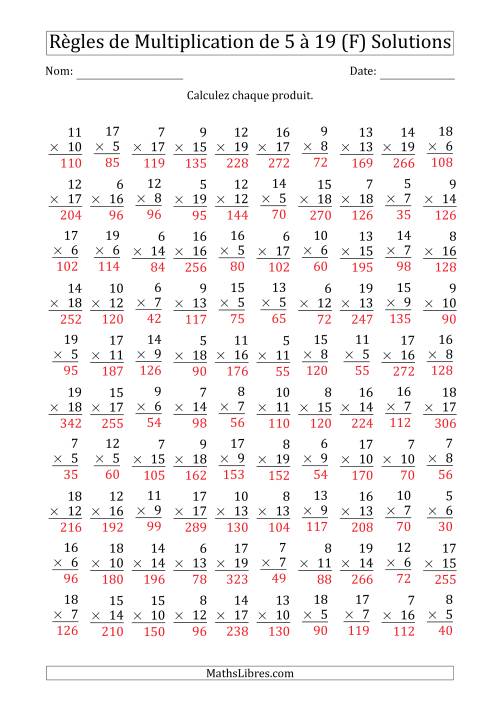 Règles de Multiplication de 5 à 19 (100 Questions) (F) page 2