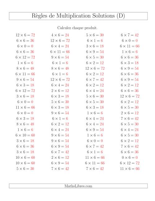 Règles de Multiplication -- Règles de 6 × 0-12 (D) page 2
