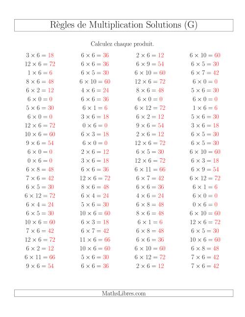 Règles de Multiplication -- Règles de 6 × 0-12 (G) page 2