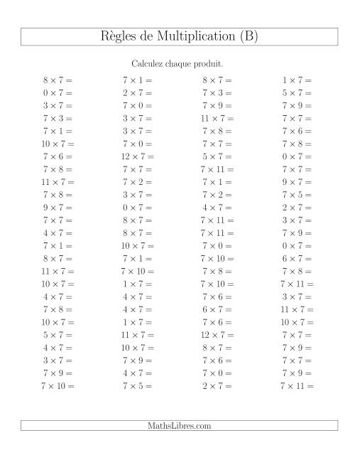 Règles de Multiplication -- Règles de 7 × 0-12 (B)