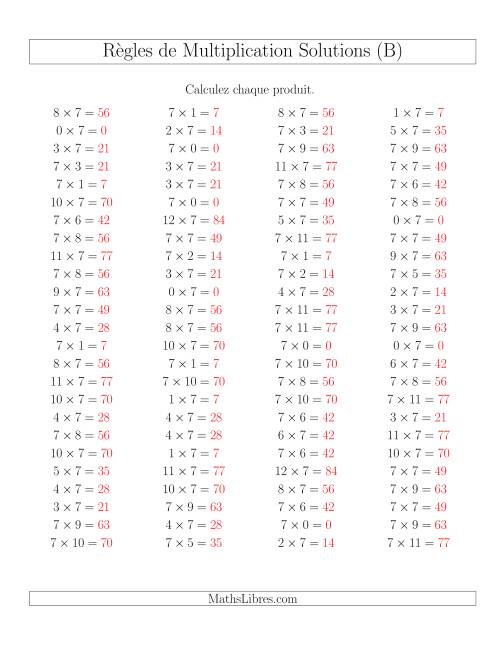 Règles de Multiplication -- Règles de 7 × 0-12 (B) page 2