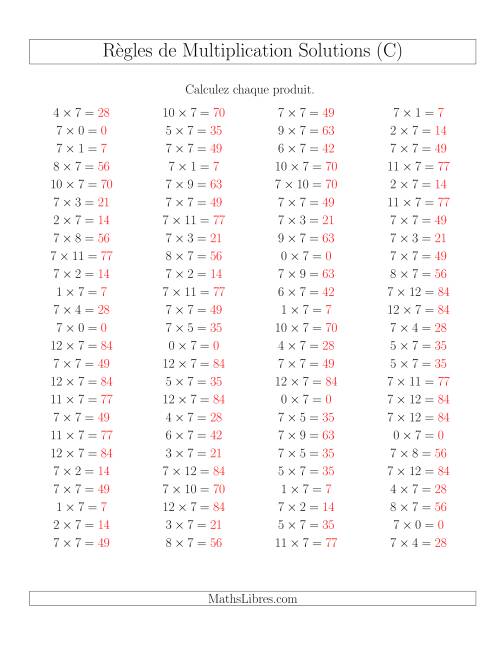 Règles de Multiplication -- Règles de 7 × 0-12 (C) page 2