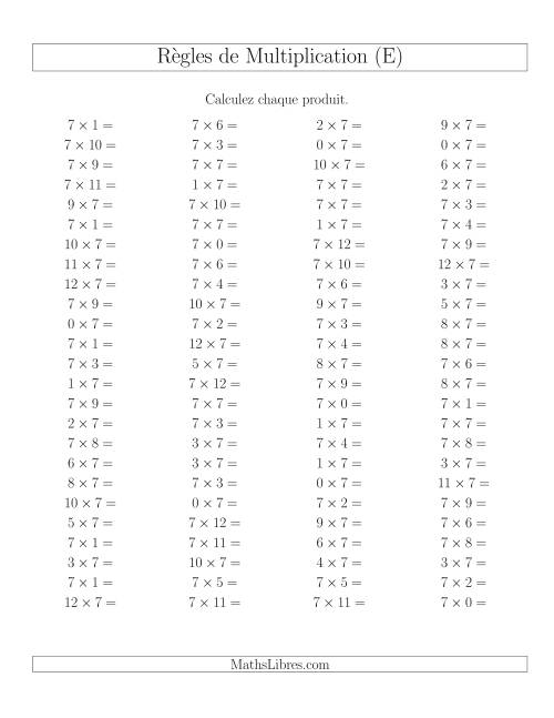Règles de Multiplication -- Règles de 7 × 0-12 (E)