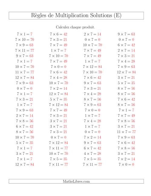Règles de Multiplication -- Règles de 7 × 0-12 (E) page 2