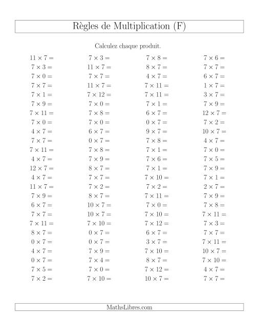 Règles de Multiplication -- Règles de 7 × 0-12 (F)