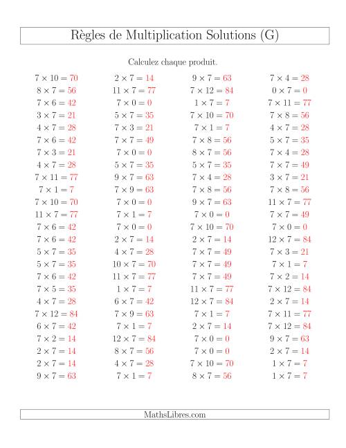Règles de Multiplication -- Règles de 7 × 0-12 (G) page 2