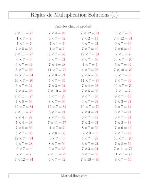 Règles de Multiplication -- Règles de 7 × 0-12 (J) page 2