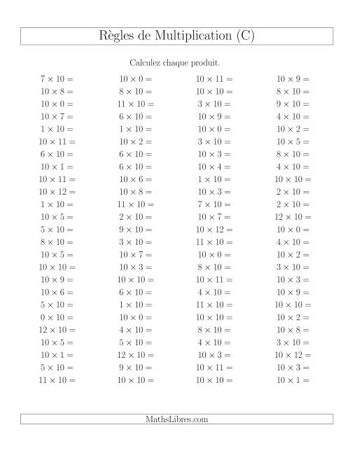 Règles de Multiplication -- Règles de 10 × 0-12 (C)