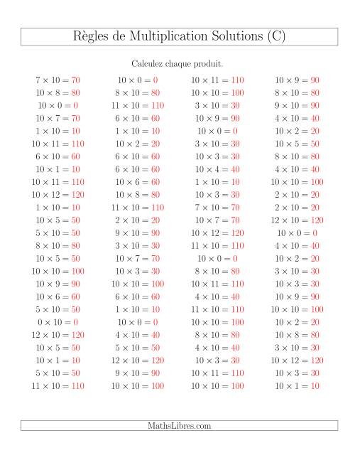 Règles de Multiplication -- Règles de 10 × 0-12 (C) page 2