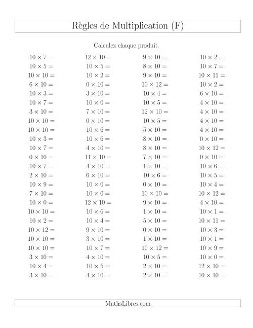 Règles de Multiplication -- Règles de 10 × 0-12 (F)