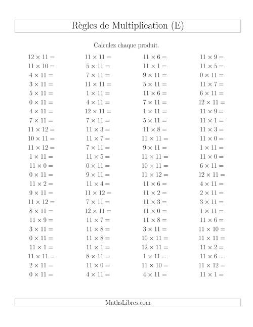 Règles de Multiplication -- Règles de 11 × 0-12 (E)