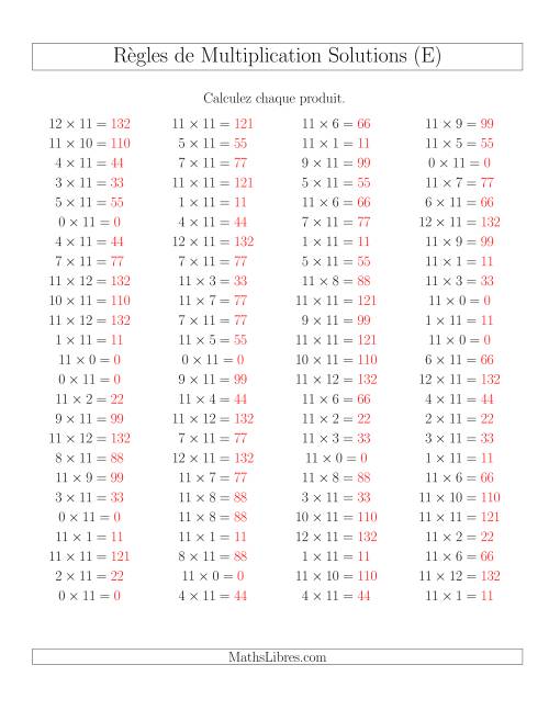 Règles de Multiplication -- Règles de 11 × 0-12 (E) page 2