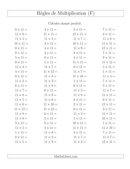 Règles de Multiplication -- Règles de 11 × 0-12 (F)