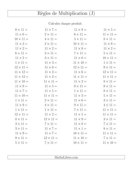 Règles de Multiplication -- Règles de 11 × 0-12 (J)
