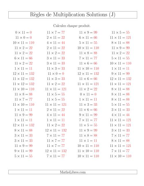 Règles de Multiplication -- Règles de 11 × 0-12 (J) page 2