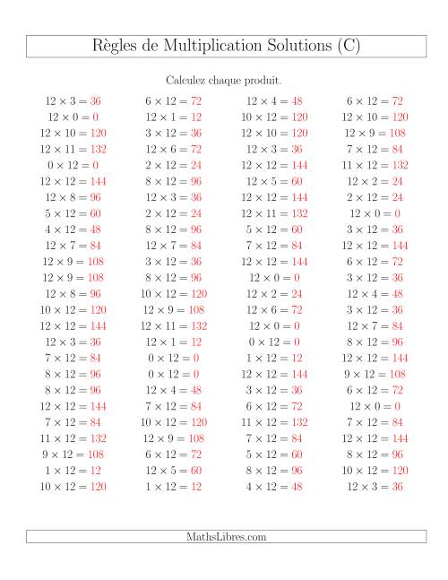 Règles de Multiplication -- Règles de 12 × 0-12 (C) page 2