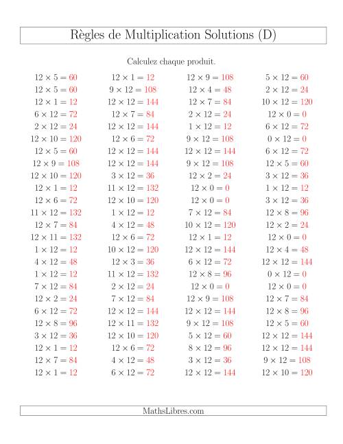 Règles de Multiplication -- Règles de 12 × 0-12 (D) page 2
