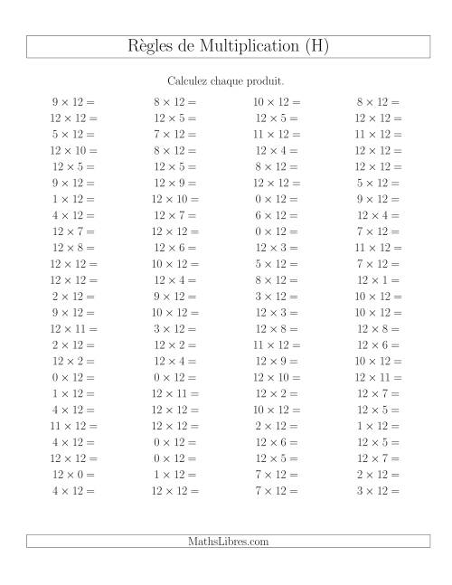 Règles de Multiplication -- Règles de 12 × 0-12 (H)