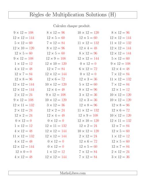 Règles de Multiplication -- Règles de 12 × 0-12 (H) page 2