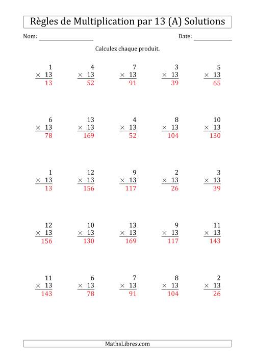 Règles de Multiplication par 13 (25 Questions) (A) page 2