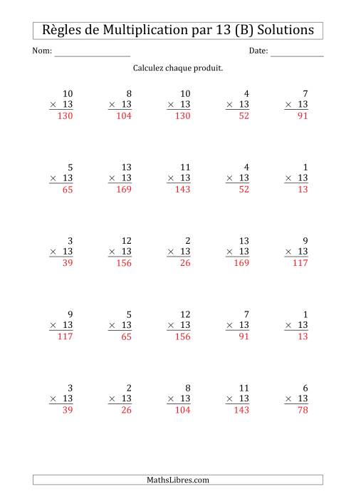 Règles de Multiplication par 13 (25 Questions) (B) page 2