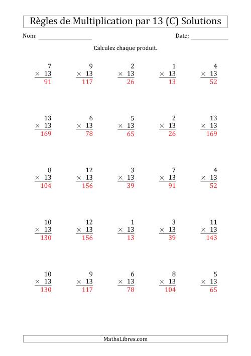 Règles de Multiplication par 13 (25 Questions) (C) page 2