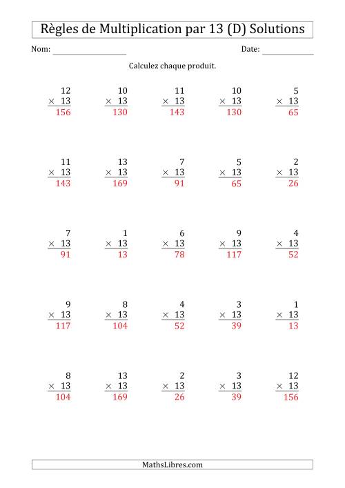 Règles de Multiplication par 13 (25 Questions) (D) page 2