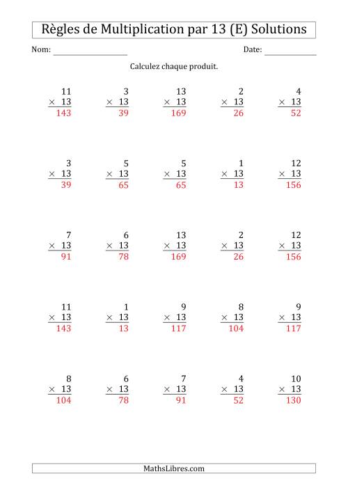 Règles de Multiplication par 13 (25 Questions) (E) page 2
