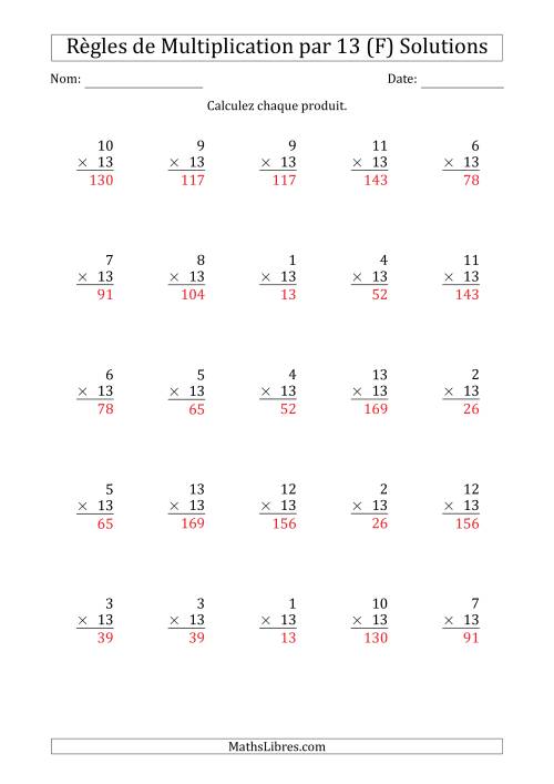 Règles de Multiplication par 13 (25 Questions) (F) page 2