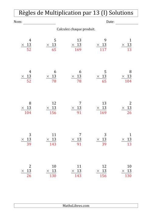 Règles de Multiplication par 13 (25 Questions) (I) page 2