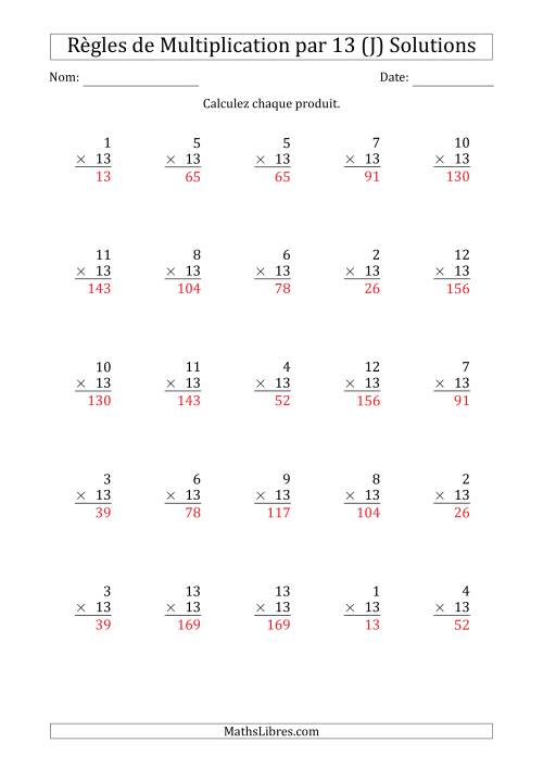 Règles de Multiplication par 13 (25 Questions) (J) page 2