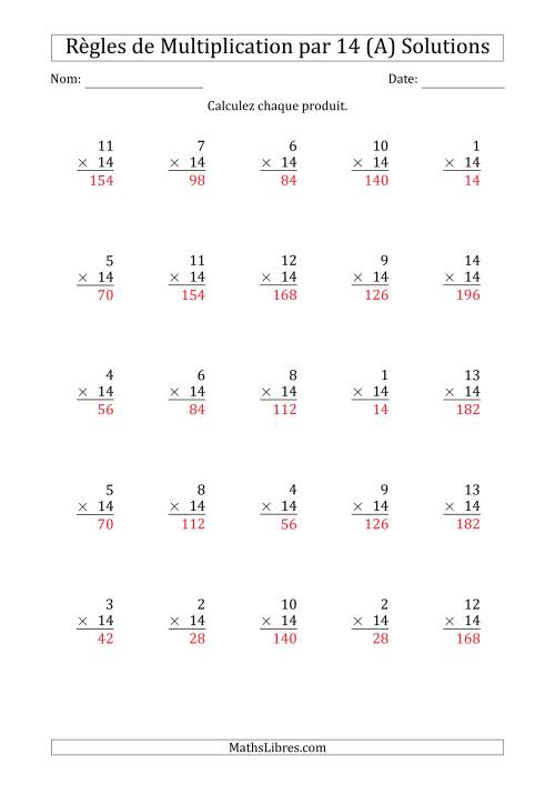Règles de Multiplication par 14 (25 Questions) (A) page 2