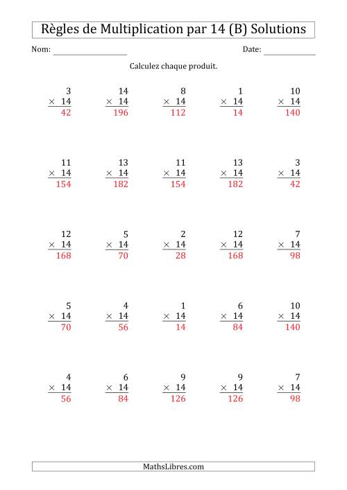 Règles de Multiplication par 14 (25 Questions) (B) page 2