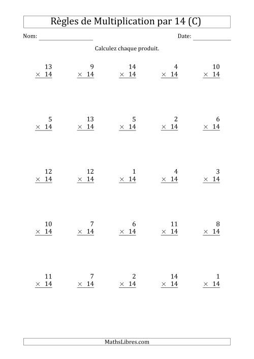 Règles de Multiplication par 14 (25 Questions) (C)