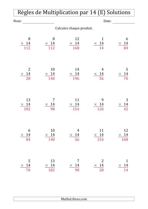 Règles de Multiplication par 14 (25 Questions) (E) page 2