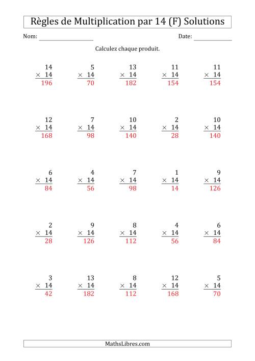 Règles de Multiplication par 14 (25 Questions) (F) page 2