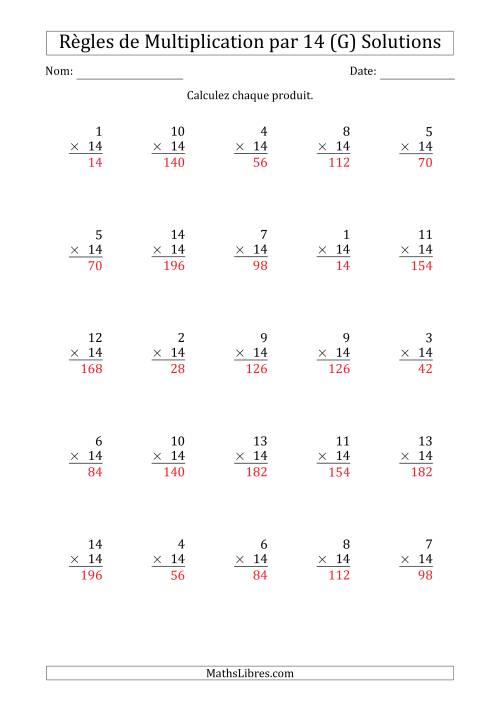Règles de Multiplication par 14 (25 Questions) (G) page 2