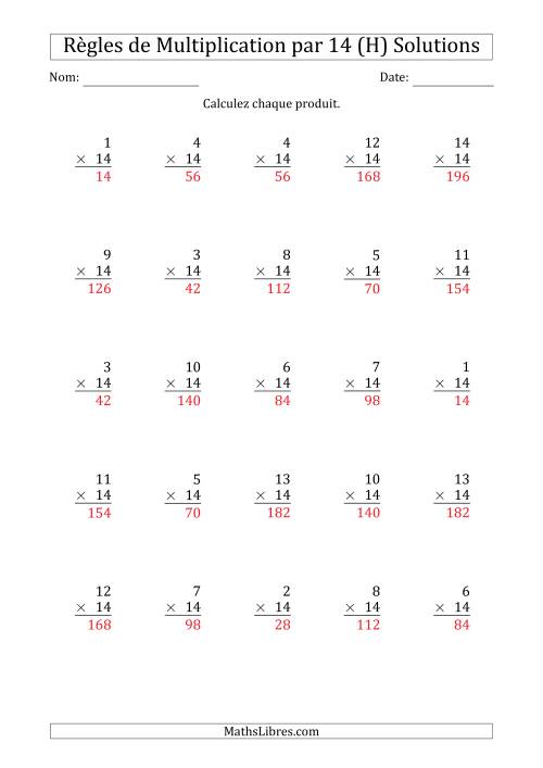 Règles de Multiplication par 14 (25 Questions) (H) page 2