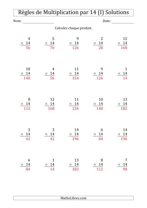 Règles de Multiplication par 14 (25 Questions) (I) page 2