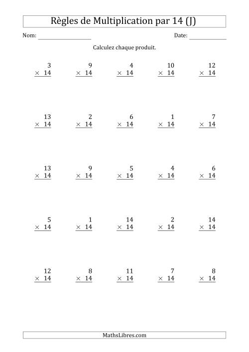 Règles de Multiplication par 14 (25 Questions) (J)