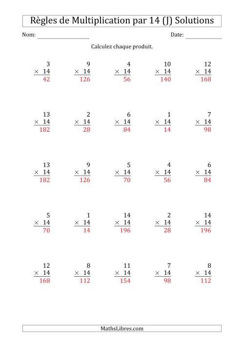 Règles de Multiplication par 14 (25 Questions) (J) page 2