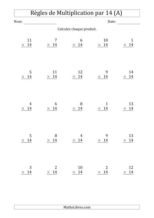 Règles de Multiplication par 14 (25 Questions) (Tout)