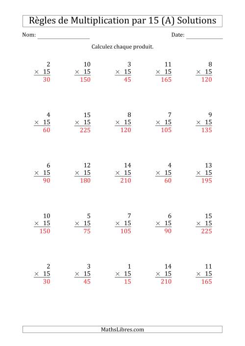 Règles de Multiplication par 15 (25 Questions) (A) page 2