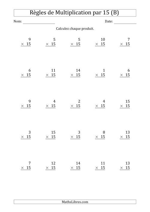 Règles de Multiplication par 15 (25 Questions) (B)