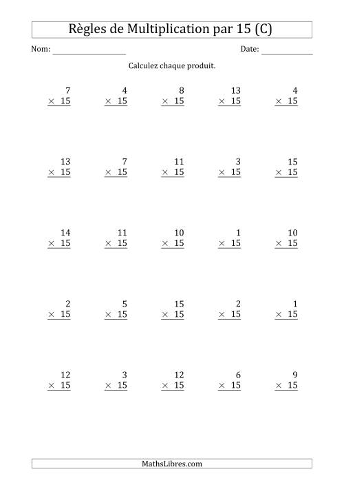 Règles de Multiplication par 15 (25 Questions) (C)