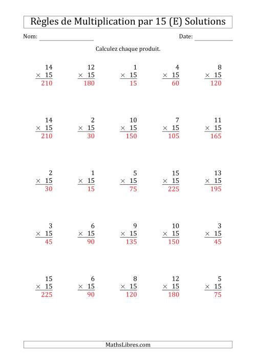 Règles de Multiplication par 15 (25 Questions) (E) page 2